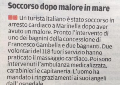 LUGLIO 2019 La Nuova Sardegna: Il nostro intervento immediato ha salvato una vita umana